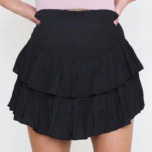Mustard Seed Black Silky Smocked Tiered Skort Medium